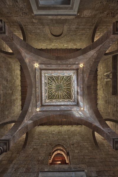 Palermo, Palazzo Reale o Palazzo dei Normanni, Torre Joharia, Sala dei Venti: cuspide in legno con la Rosa dei Venti (Rosa dei Venti) al centro Vista zenitale da Unbekannter Künstler