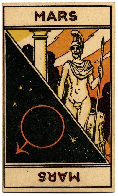 Paranormale. Astrologia. Marte (pianeta). Carta astrologica da: Le Tarot Astrologique, di Georges Muchery, Francia da Unbekannter Künstler