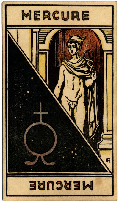 Paranormale. Astrologia. Mercurio (pianeta). Carta astrologica da: Le Tarot Astrologique, di Georges Muchery, Francia da Unbekannter Künstler