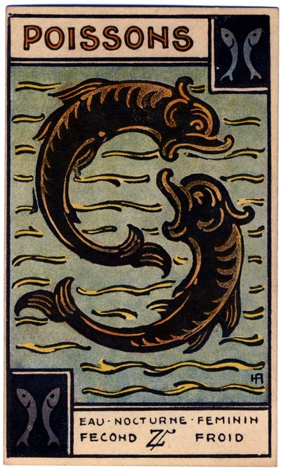 Paranormale. Astrologia. Pesci (il Pesce). Carta astrologica da: Le Tarot Astrologique, di Georges Muchery, Francia da Unbekannter Künstler