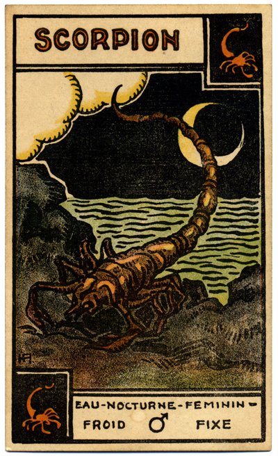 Paranormale. Astrologia. Scorpione (lo Scorpione). Carta astrologica da: Le Tarot Astrologique, di Georges Muchery, Francia da Unbekannter Künstler