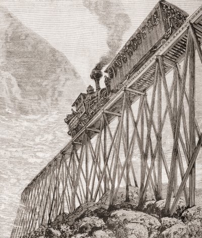 Parte di una ferrovia lunga quattro chilometri nel New Hampshire, Stati Uniti, costruita per viaggi ricreativi e per i passeggeri per godere di viste panoramiche, c.1880, da 
