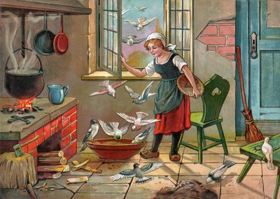 Contadina con piccioni (illustrazione intorno al 1920) da Unbekannter Künstler