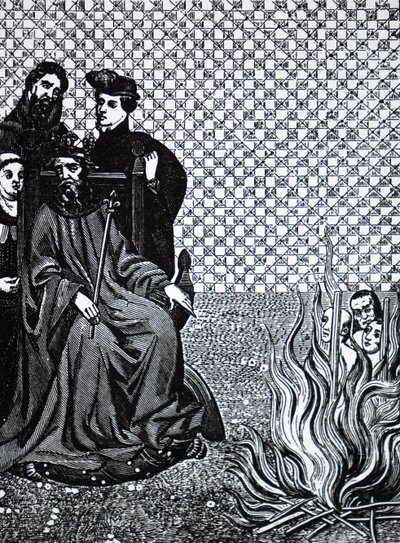Filippo II di Francia che condanna i discepoli del teologo francese Amaury da Unbekannt
