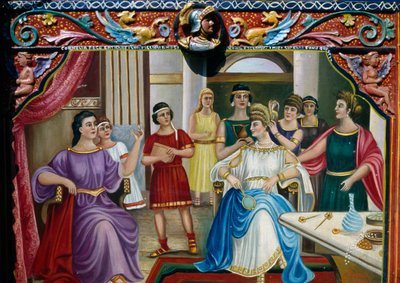 Decorazione pittorica su carretto siciliano raffigurante matrona romana, Sicilia, (dettaglio) da William M. Timlin