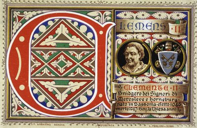 Papa Clemente II (1046-1047). Cromolitografia del 1903 da Unbekannter Künstler