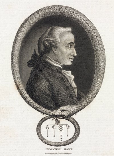 Ritratto del filosofo Immanuel Kant (1724-1804), in una cornice formata da un serpente che si morde la coda da Unbekannt