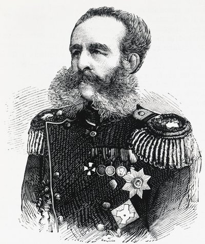Ritratto del Principe Dmitry Ivanovich Sviatopolk-Mirsky, generale russo, incisione da William M. Timlin