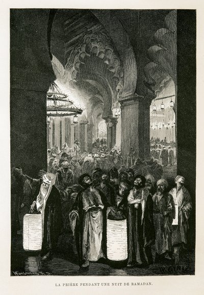 Preghiera durante una notte di Ramadan - Illustrazione dall