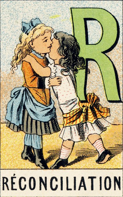 R : Riconciliazione - Incisione tratta da ABCD delle bambine. Pellerin & Cie, stampatore-editore, Épinal, circa 1890. Serie A. Dimensioni: 19 x 13,5 cm. da Unbekannt