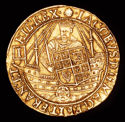 Rara moneta, Inghilterra Oro Spur Ryal, Re Giacomo I su nave con scudo da Unbekannter Künstler