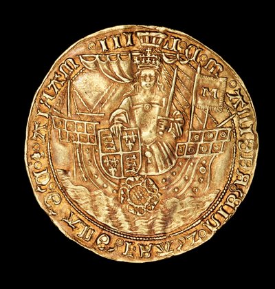 Rara moneta inglese, Oro Ryal, Regina Maria (Maria la Sanguinaria) su nave con spada e scudo da Unbekannter Künstler
