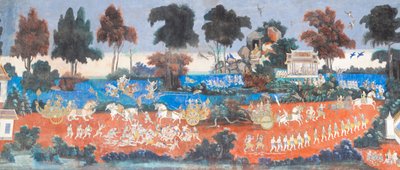 Affreschi del Reamker che adornano le pareti del complesso del palazzo reale a Phnom Penh, Cambogia da Unbekannter Künstler