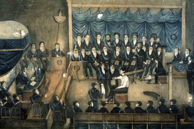 Accoglienza di un massone in una Loggia, c. 1820 (acquerello) da Unbekannter Künstler