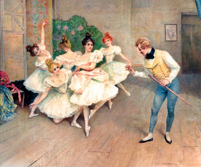 Prova di uno spettacolo, insegnante e ballerine dietro le quinte da Alec Hunter