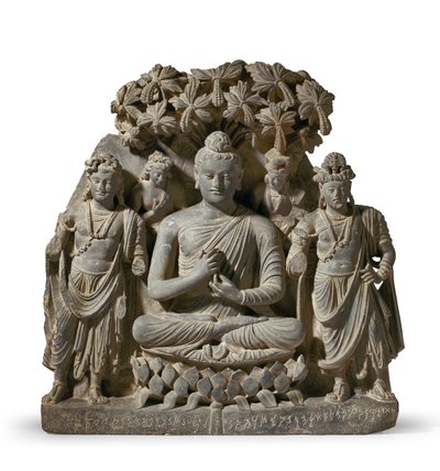 Triade in rilievo del Buddha Shakyamuni con Bodhisattva, III-IV secolo da Unbekannter Künstler
