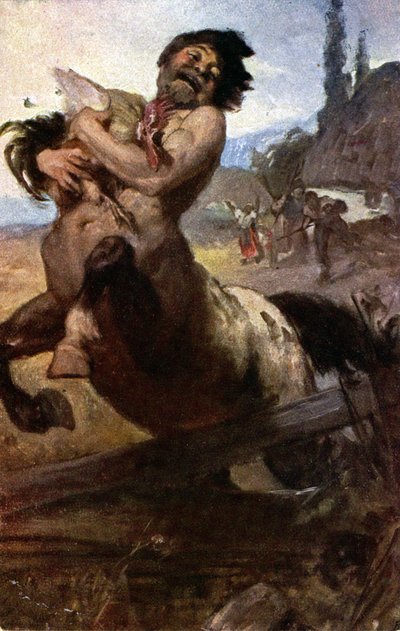 Religione. Mitologia greca. Un centauro ladro. Illustrazione di Gyula Benczur, Ungheria, c.1910 Coll. Part. (cartolina) da Unbekannter Künstler