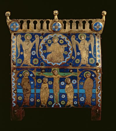 Scrigno reliquiario, decorato con placche smaltate raffiguranti la Crocifissione e l