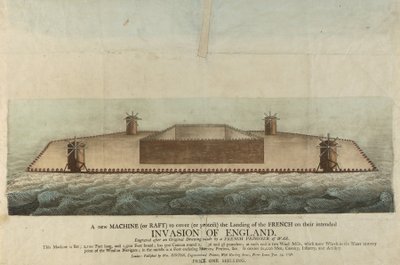 Rappresentazione della zattera francese che avrebbe dovuto invadere la Gran Bretagna nel 1798 (incisione) da Unbekannter Künstler