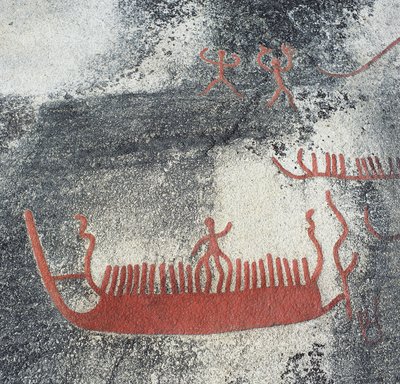 Incisione rupestre raffigurante una barca, Begby, Norvegia. Età del Bronzo. da William M. Timlin