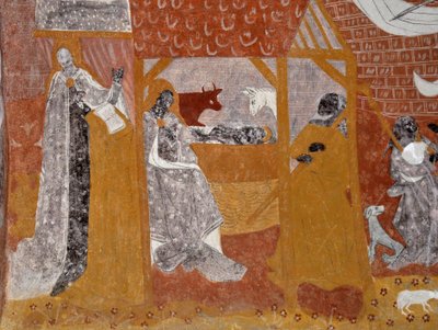 Arte romanica: Affreschi della cappella funeraria di Santa Caterina de Jouhet, Vienne, Poitou-Charentes, Francia. Natività. Fotografia da Unbekannter Künstler