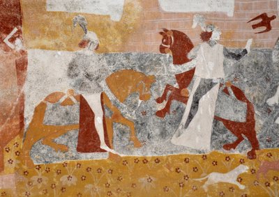 Arte romanica: Affreschi della cappella funeraria di Santa Caterina de Jouhet, Vienne, Poitou-Charentes, Francia. L