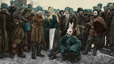 Festa in maschera dei soldati russi durante la Prima Guerra Mondiale da Unbekannter Künstler