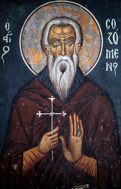 San Sozomene, affresco bizantino del XIV secolo, nartece, parete est, chiesa della Vergine Phorbiotissa, Asinou, sito UNESCO, regione di Troodos, Cipro da Unbekannt