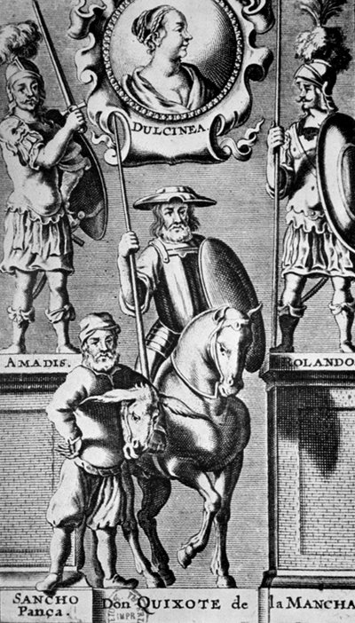 Sancho Panza e Don Chisciotte, sotto il ritratto di Dulcinea (dopo Miguel de Cervantes) da Unbekannter Künstler