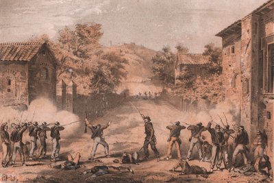 Volontari siciliani che attaccano i posti avanzati sul lato sinistro dei napoletani a Milazzo, Sicilia da William M. Timlin