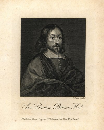 Sir Thomas Brown, polimata e scrittore inglese di scienza, medicina, religione e esoterismo, morto nel 1682. Incisione su rame da Portraits Illustrating Granger