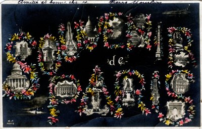 Souvenir di Parigi con diversi monumenti della città - Cartolina datata 1905 da Unbekannt