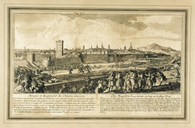 Spagna: Guerra di Successione Spagnola (1714). Assedio di Barcellona (incisione) da Unbekannter Künstler