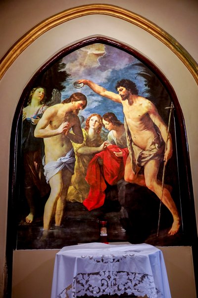 Chiesa degli apostoli San Pietro e Paolo, Palermo, Sicilia, Italia. Battesimo di Cristo, copia di un dipinto del 1623 di Guido Reni da Unbekannt