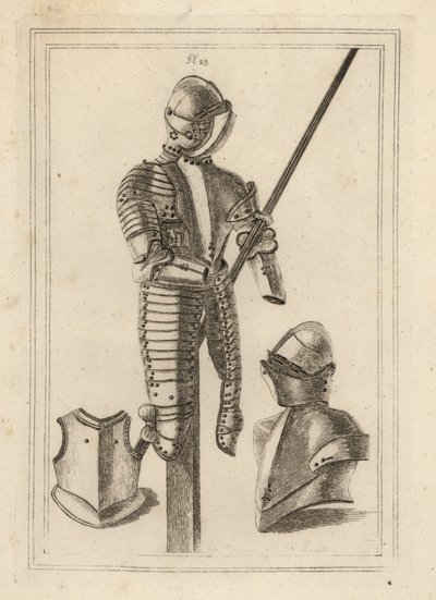 Armatura da giostra con grande guardia e appoggio per lancia dalla Torre di Londra 1, elmo e grande guardia 2, pettorale di una corazza 3 da Unbekannt