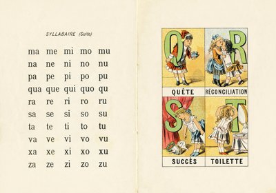 Sillabario e Q R S T - Gravura tratta da ABCD delle bambine. Pellerin & Cie, stampatore-editore, Epinal, circa 1890. Serie A da Unbekannt