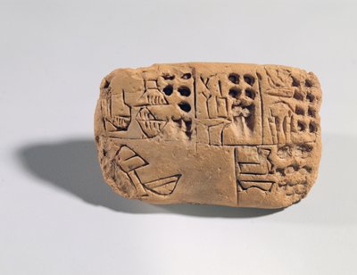 Tavoletta con iscrizione pittografica, periodo protolitterato, c.3300 a.C. (argilla) da Unbekannt