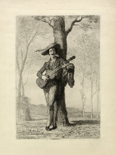 Il chitarrista, Francia, c.1870 (incisione) da Unbekannter Künstler