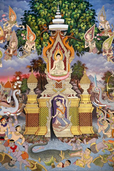 La Vita del Buddha, Affresco murale, Monastero Wat Maniratanaram, Phnom Penh, 2022 da Unbekannter Künstler