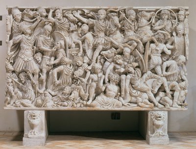 Sarcofago Ludovisi con rappresentazione in rilievo dei Romani che combattono i Barbari, 250-80 d.C. (marmo) da Unbekannt