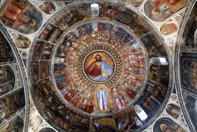 Battistero di Padova. Affreschi del soffitto del XIV secolo di Giusto de Menabuoi. Il Paradiso. Cristo benedicente con angeli, patriarchi, profeti e santi. Padova, Italia. da Unbekannt