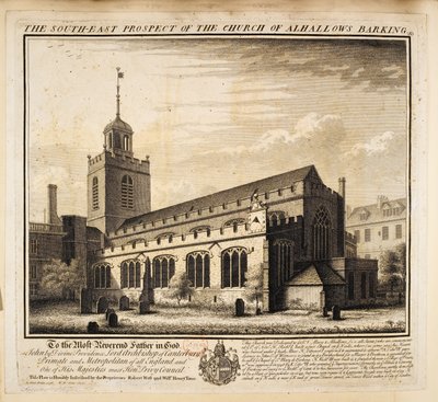 La prospettiva sud-est della Chiesa di All Hallows Barking da Unbekannter Künstler