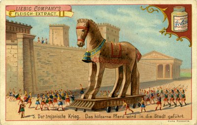 Le guerre di Troia: il cavallo di legno è condotto in città da Unbekannter Künstler