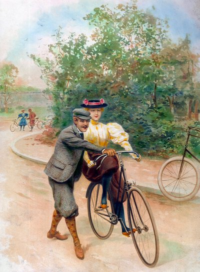 La lezione di bicicletta, inizio del XX secolo da Unbekannter Künstler