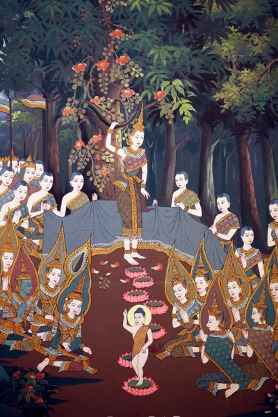 La nascita del bambino Siddhartha, affresco murale, tempio Wat Botum, Phnom Penh, 2022 da Unbekannter Künstler