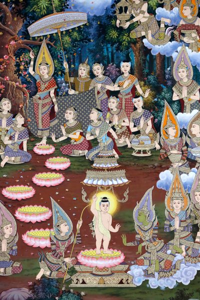 La nascita del neonato Siddhartha, affresco murale, monastero Wat Maniratanaram, Phnom Penh, 2022 (foto) da Unbekannter Künstler