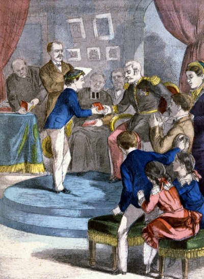 Distribuzione dei premi alla scuola pubblica, ca. 1885 (stampa) da Unbekannter Künstler