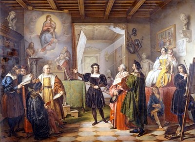 Il pittore Raffaello (Raffaello Sanzio 1483 - 1520) nel suo studio. da Unbekannter Künstler