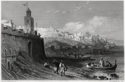 Il pittoresco porto della città fortificata di Tangeri nel XIX secolo, nel libro sul Mediterraneo di Louis Enault, giornalista e viaggiatore francese da Unbekannt