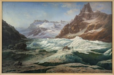Il mare di ghiaccio, dipinto a olio su tela di Claude Hugard de la Tour (1818-1886), che rappresenta una vista delle Alpi da Unbekannter Künstler